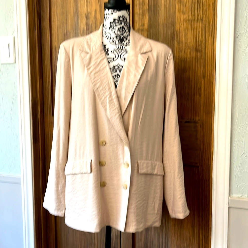 Love, Whit light tan double breasted blazer with shoulder pads